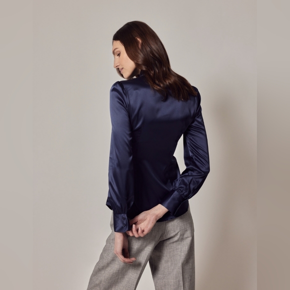 Navy Hawes & Curtis Satin Blouse - Picture 2 of 2